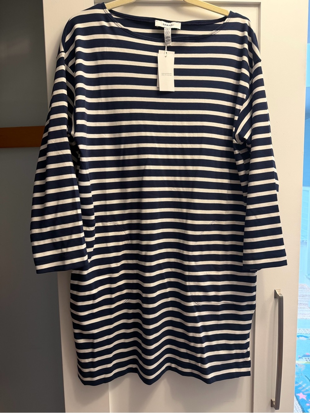 New with tags Spanx cotton boatneck Navy & White Striped Women’s mini dress - Picture 6 of 9